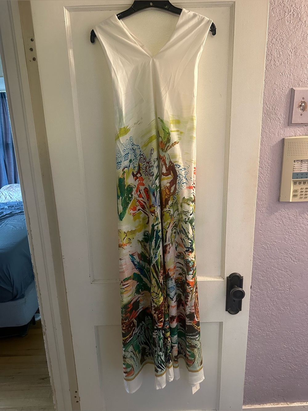 Cross-Neck Tropical Watercolor Print Maxi Dress - Picture 9 of 10